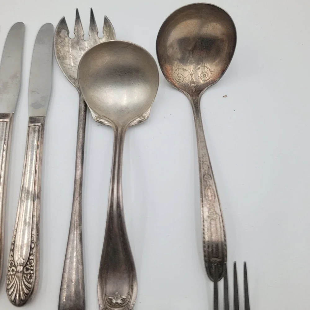30pc Vintage Mixed Silverplate Flatware Lot Serving Pieces Ladles Ornate Floral